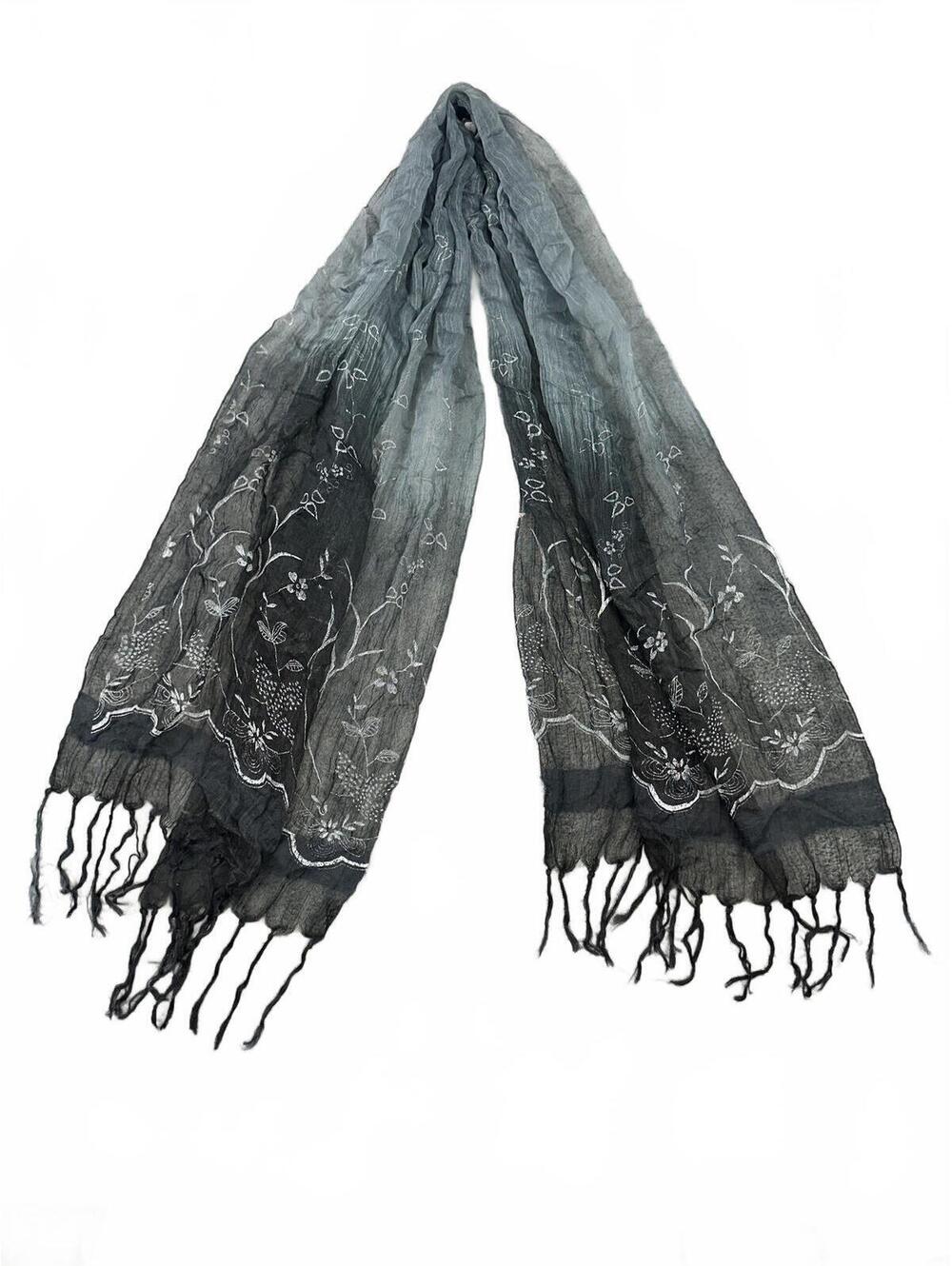Vintage Inspired Sheer Floral Fringe Scarf Shawl - Picture 2 of 5